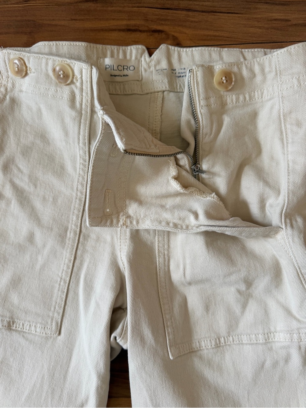 Pilcro Cream High-Rise Wide-Leg Utility Trousers - Picture 4 of 12